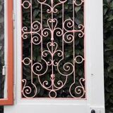 Porte d’entrée 264x99cm ancienne noyer chêne grille fer forgé panneau vitré