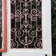 Entrance door 264x99cm old walnut oak wrought iron grille glass panel