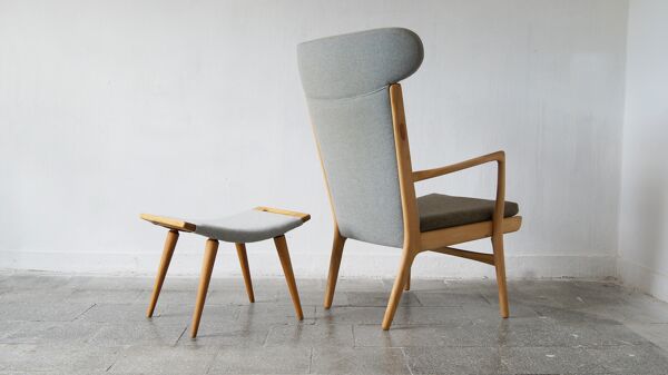 Fauteuil modèle AP-16 et ottoman par Hans J. Wegner pour AP-Stolen, 1951, Set de 2