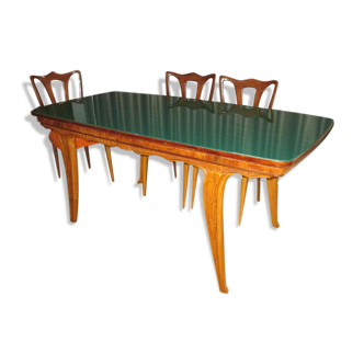 Table avec plateau en verre années 70