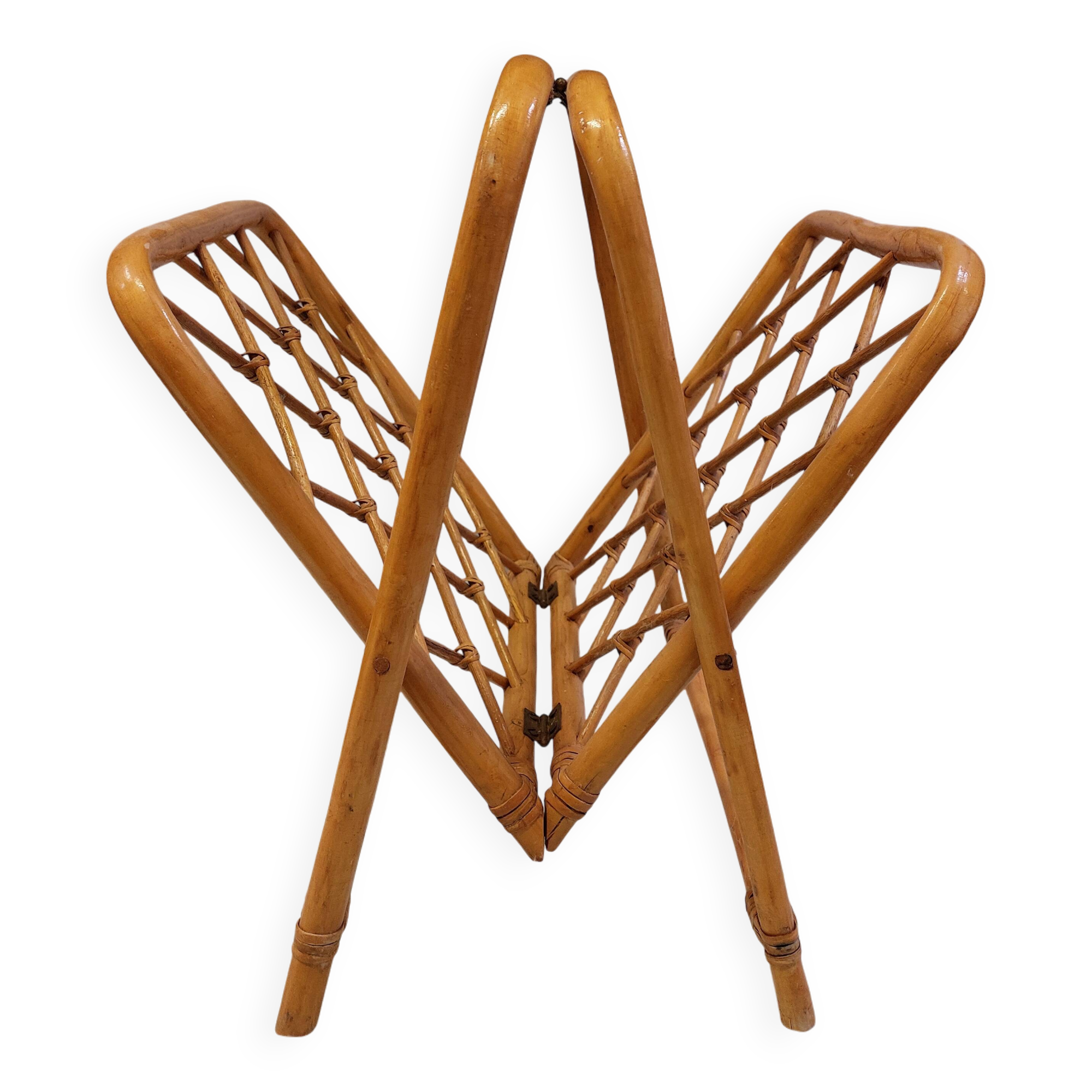 Vintage Bamboo and Rattan Folding Magazine Rack - 70s