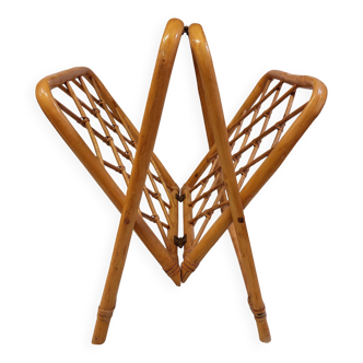 Vintage Bamboo and Rattan Folding Magazine Rack - 70s