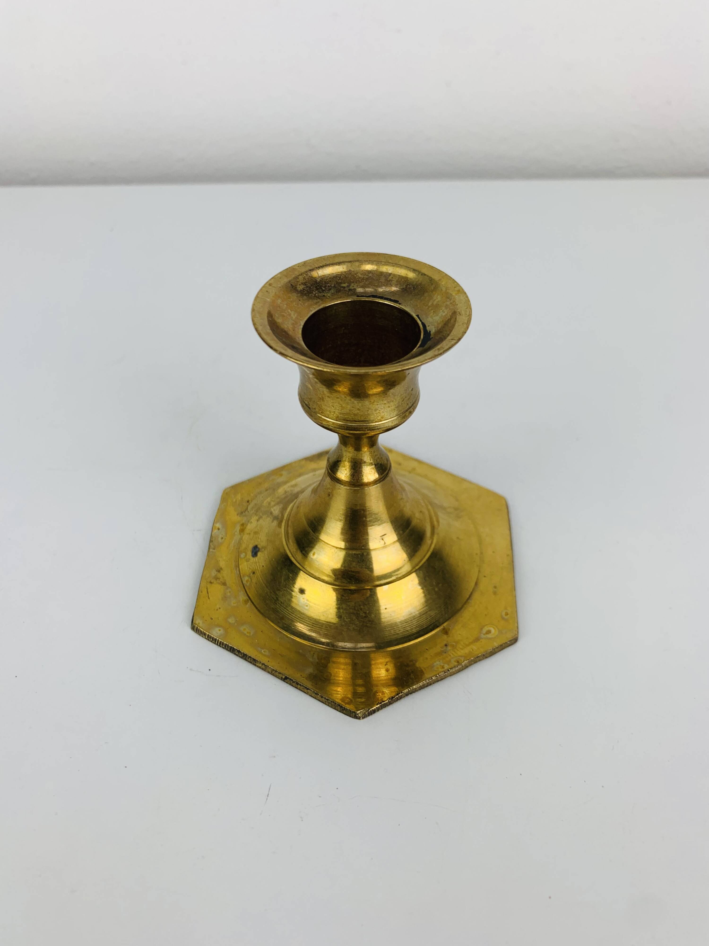 Bougeoir laiton doré octogonal, vintage