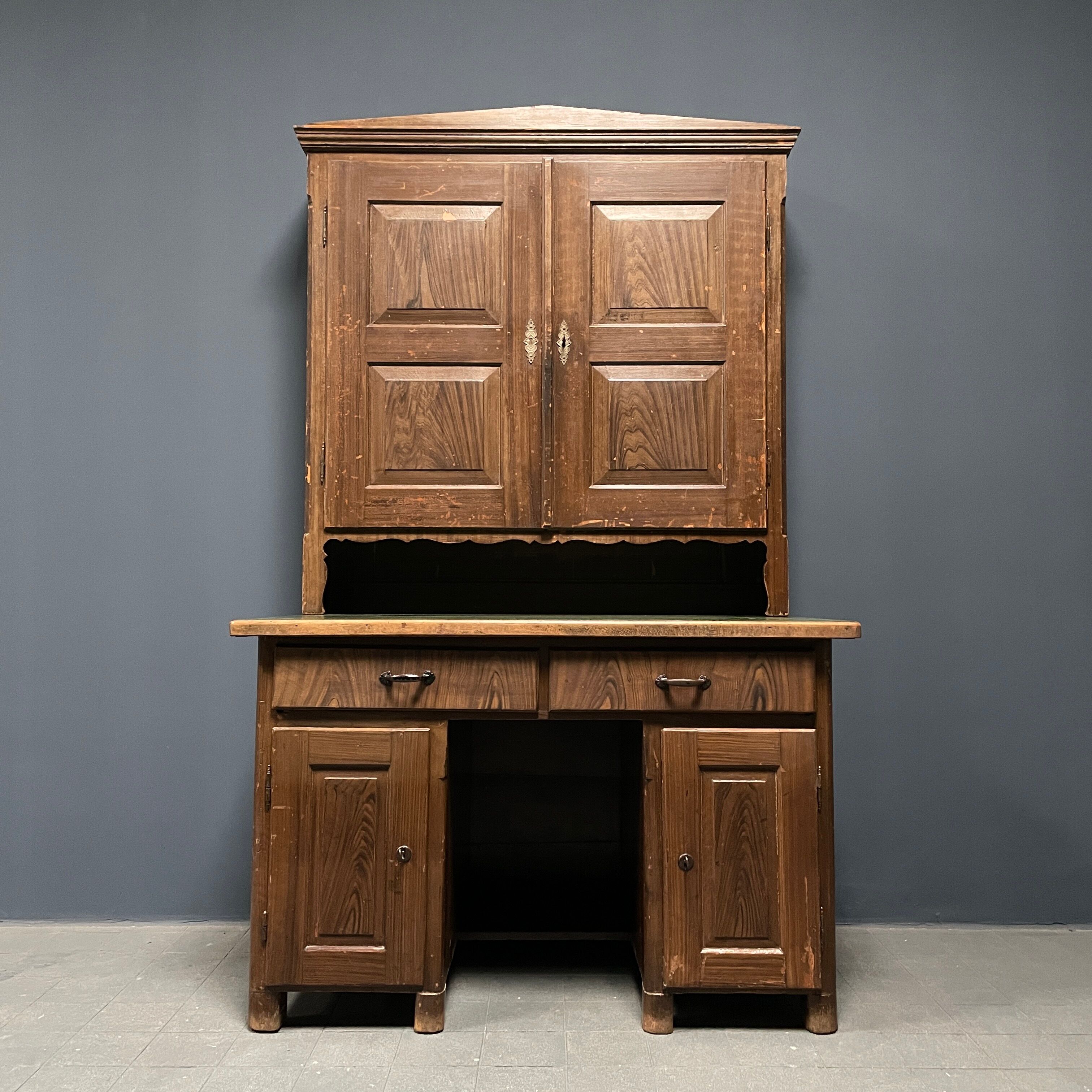 Antique painted pine desk or secretaire with wall unit from Germany late 1800s.