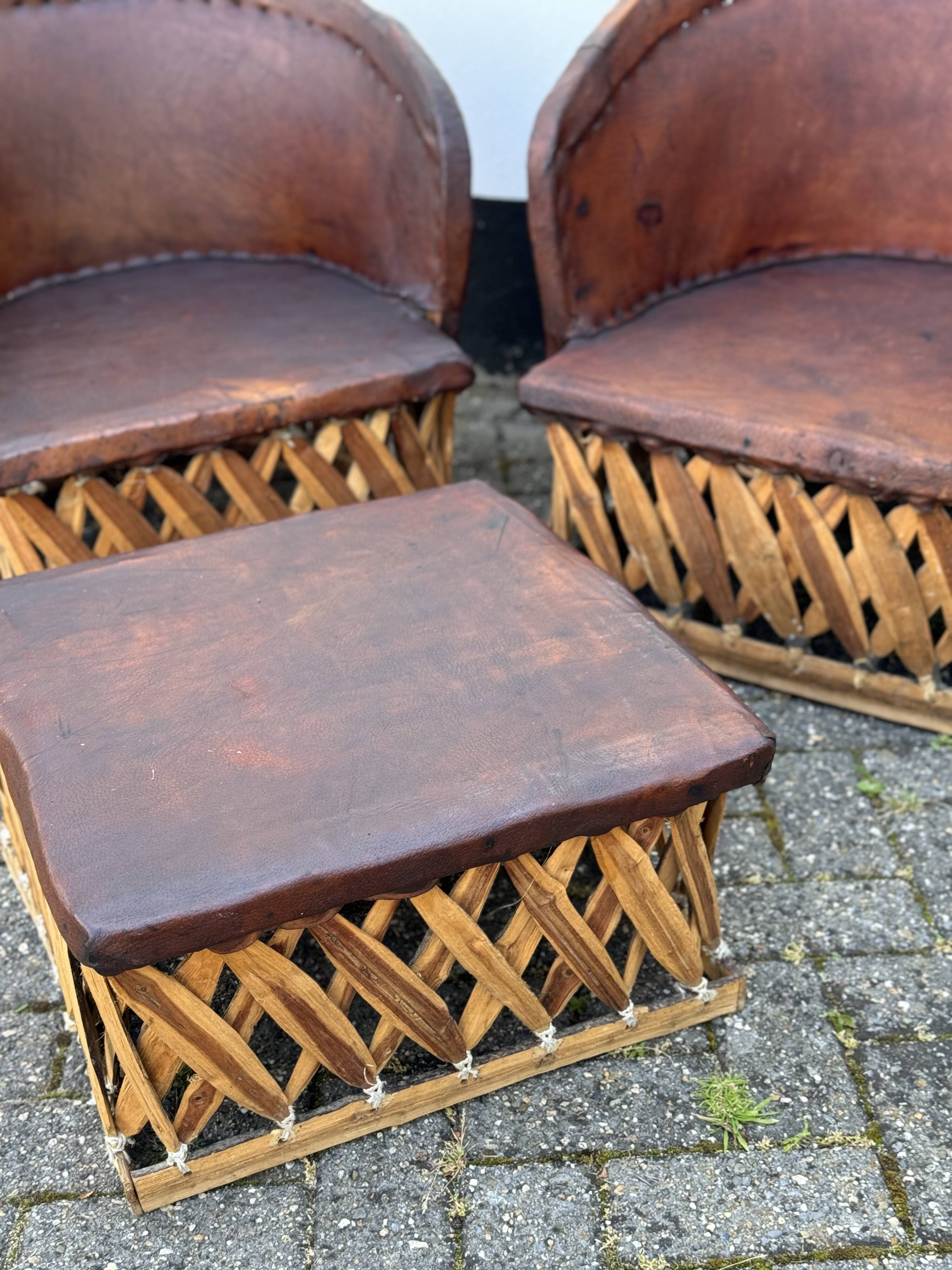Vintage Mexican Equipale chairs and table