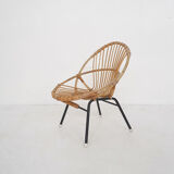 Rohe Noordwolde rattan and metal lounge chair, The Netherlands 1950's
