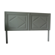 Headboard made with an old walnut door, re-enchanted in gray green waxed finish,