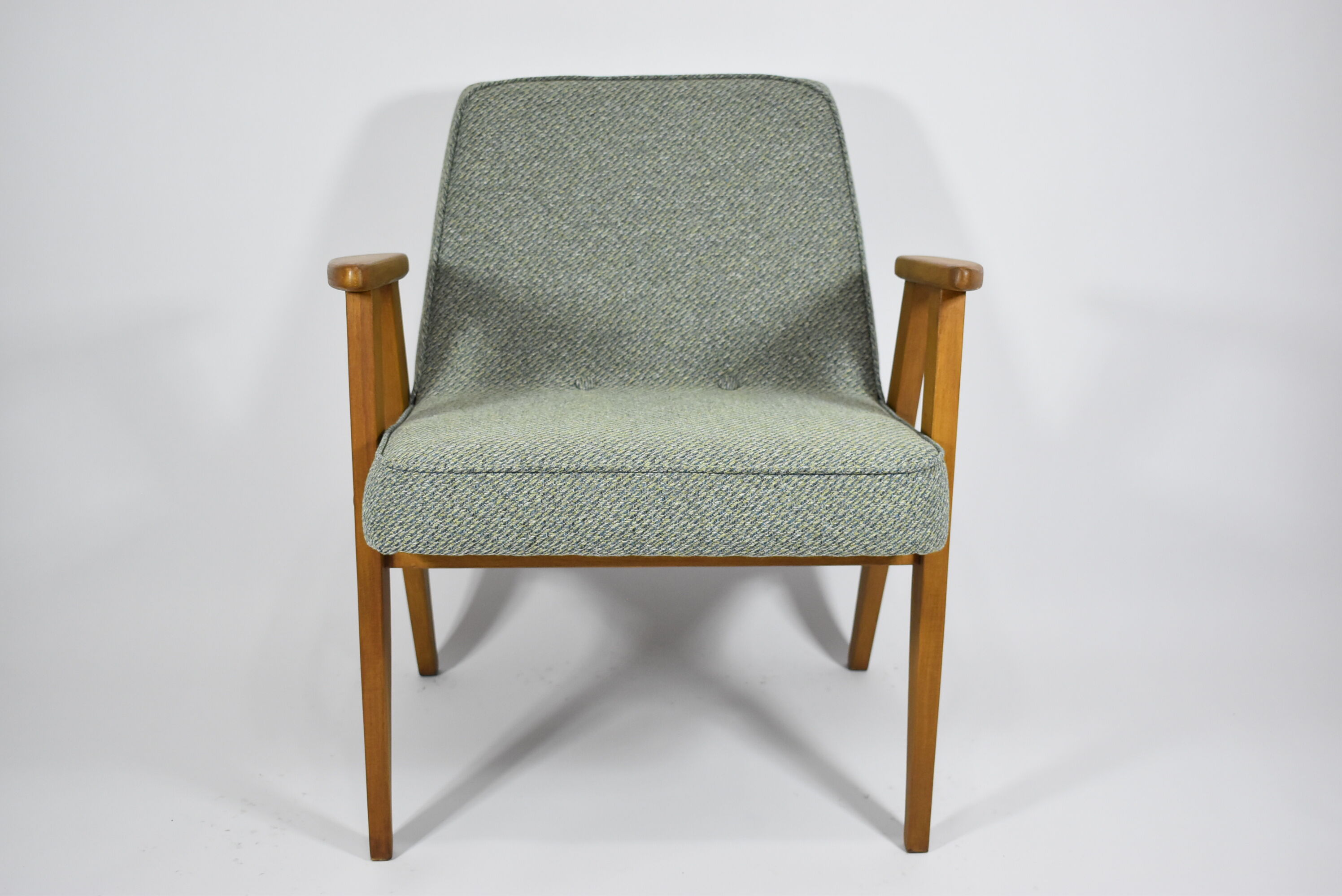 Classic Polish armchair type 366 1960s green fabric, teak wood