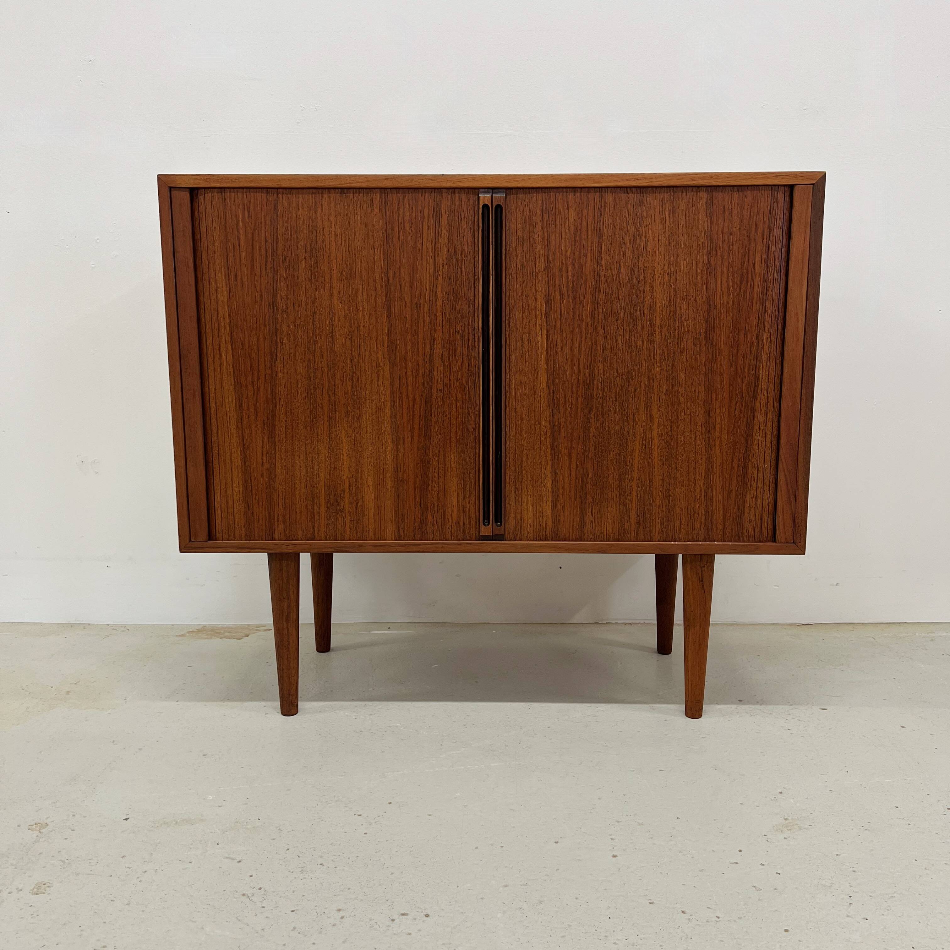 Kai Kristiansen Teak Tambour Door LP Record Cabinet, 1960s.