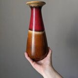 West German ceramic vase, country decoration, brown & red