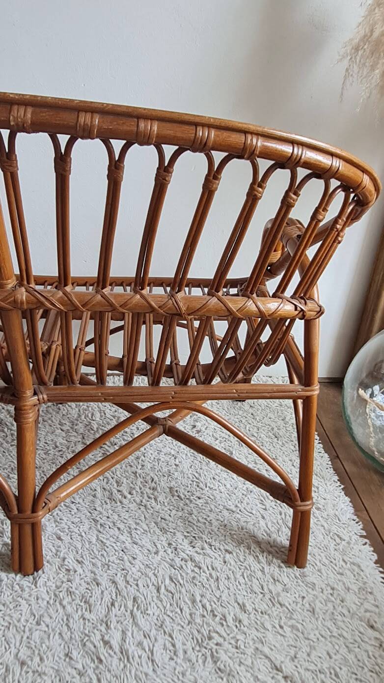 Vintage 1970s rattan bench