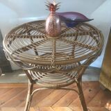 Vintage rattan round coffee table 1960