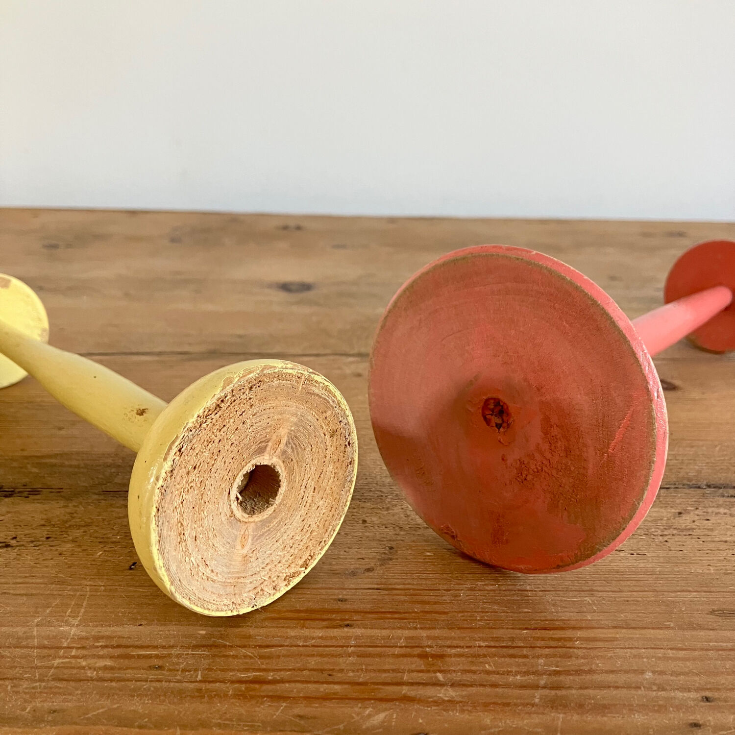 Pair of painted wooden hat displays