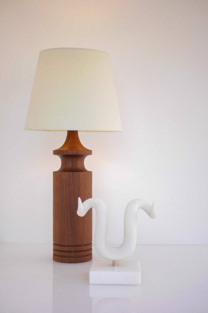 Large mid-century modern Danish teak table lamp