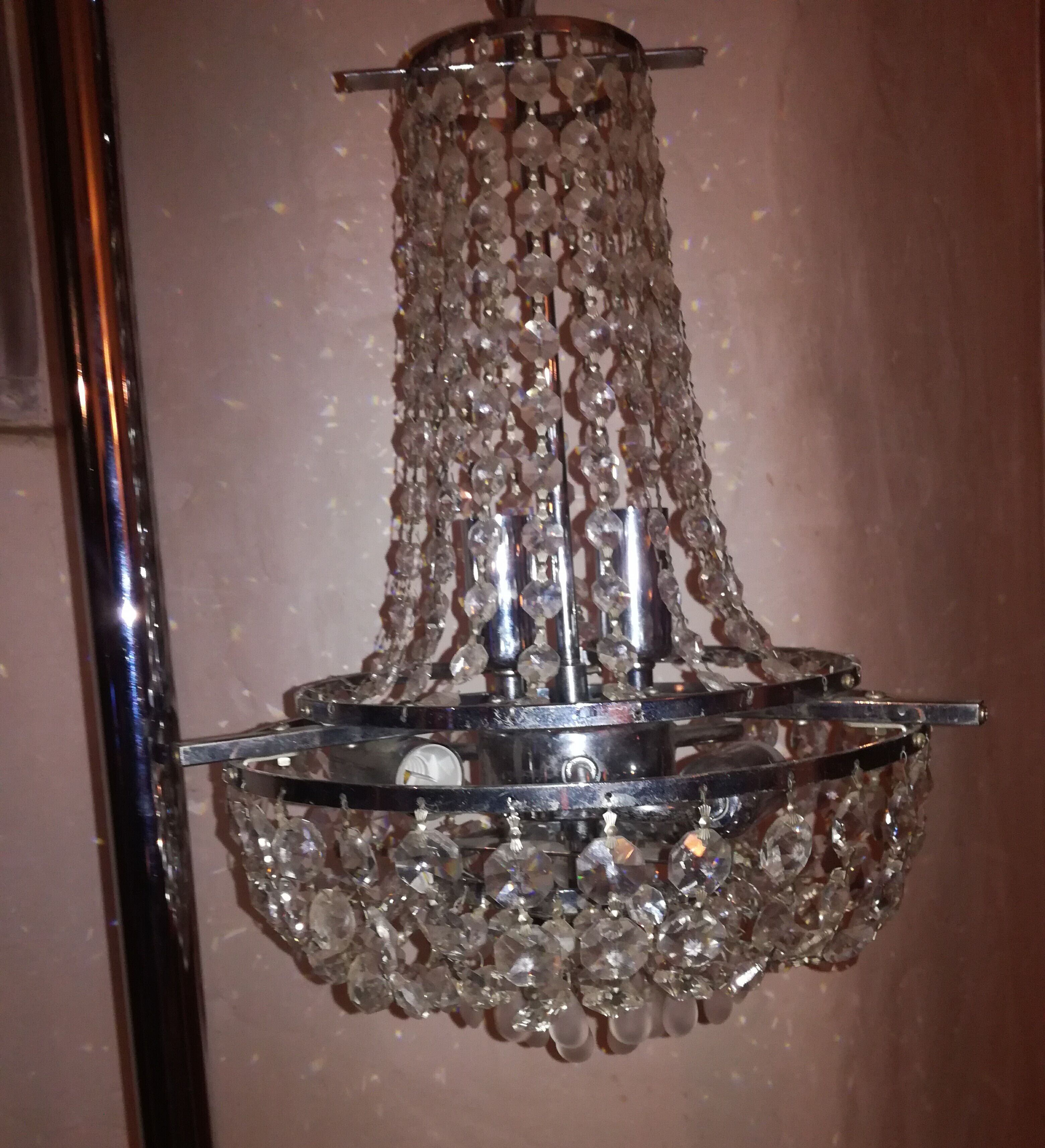Lustre chromé à pampilles 70's