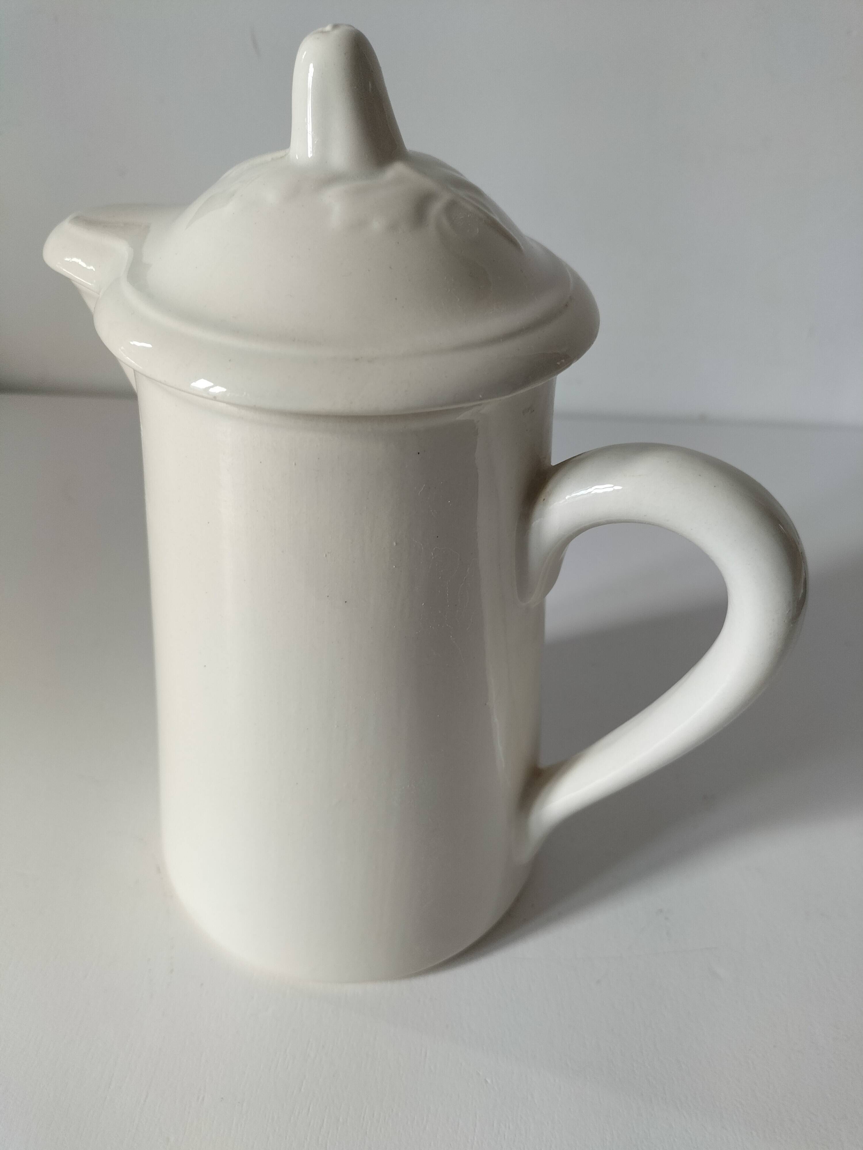 Chocolatière ancienne en faïence blanche Digoin Sarreguemines années 50-60