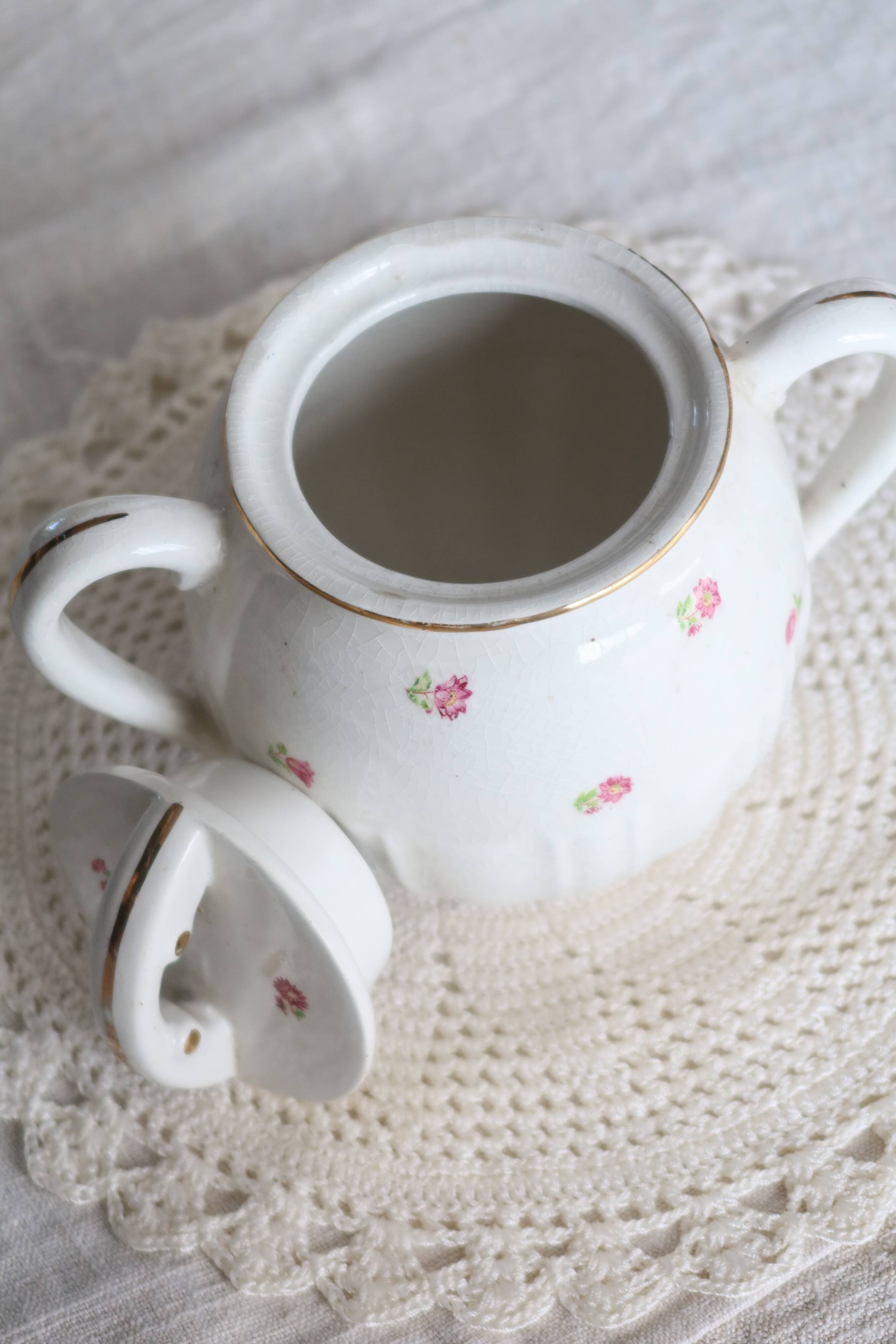 Vintage earthenware sugar bowl Moulin des Loups “Normandy”