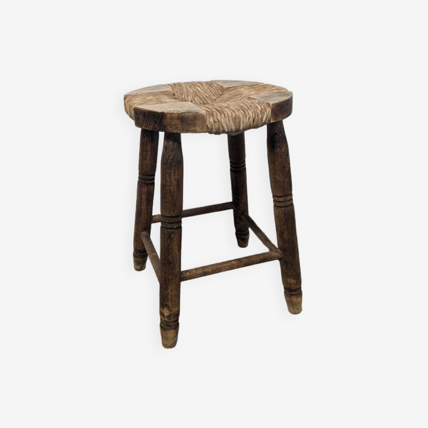 Tabouret en bois assise bois & paille tressée | Selency