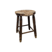 Wooden stool seated wood & woven straw