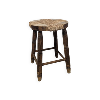 Tabouret en bois assise bois & paille tressée