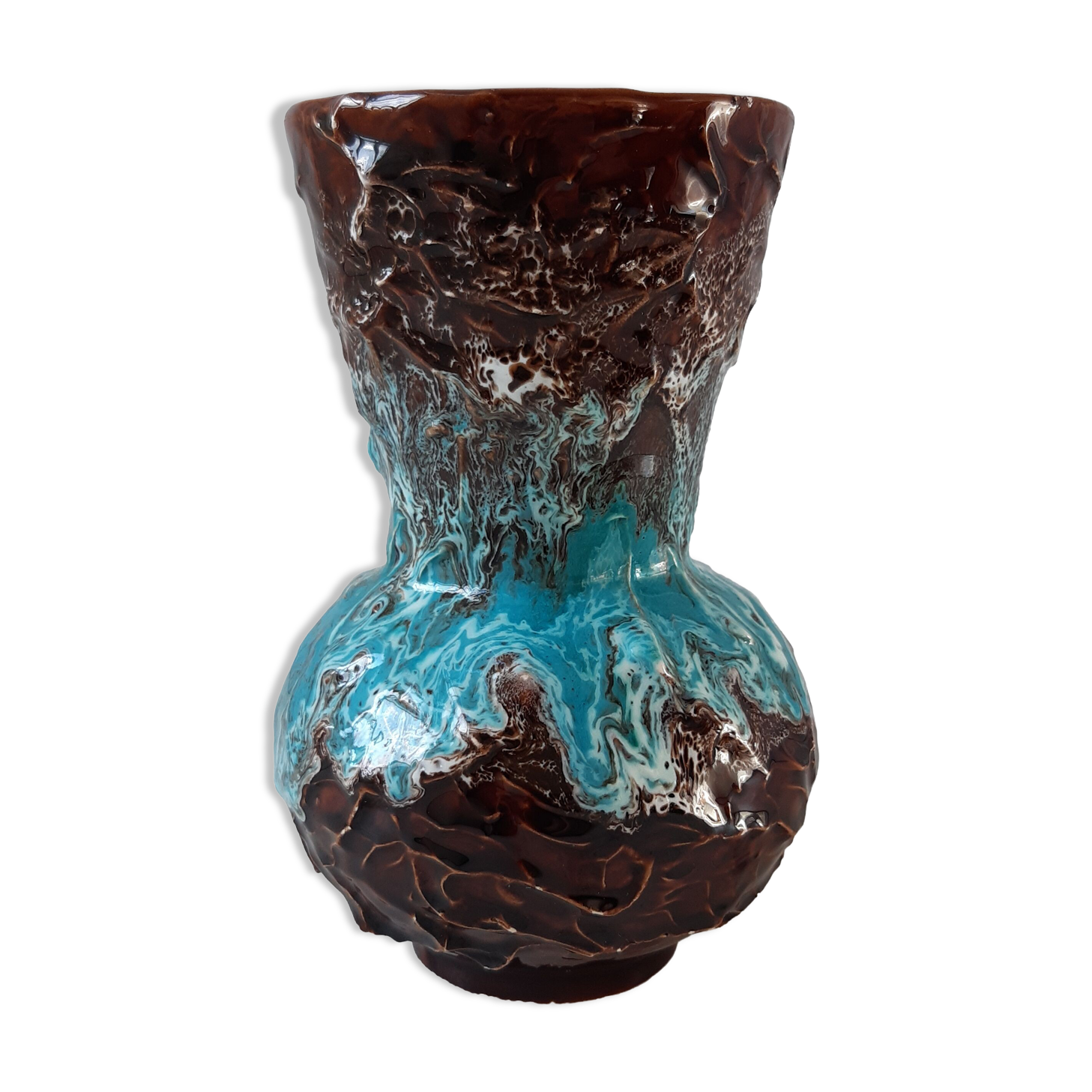 Vase brown and blue 70s Vallauris