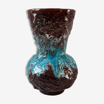 Vase marron et bleu années 70 Vallauris