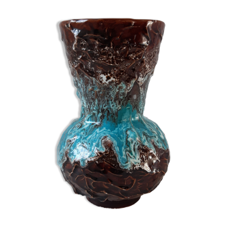Vase brown and blue 70s Vallauris