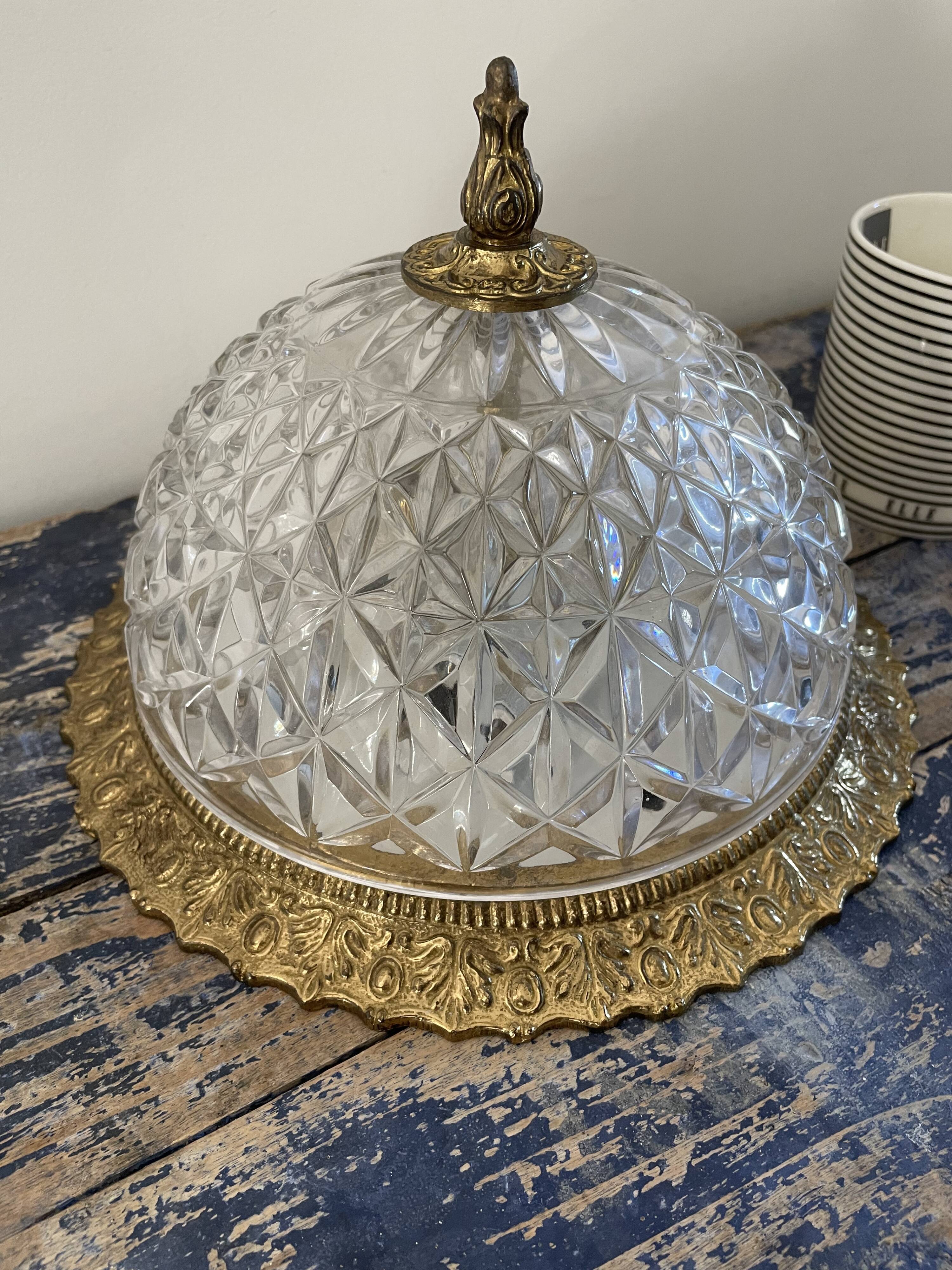 Vintage ceiling lamp in glass and brass