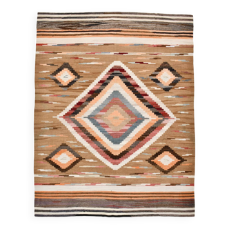 8x11 Brown & Cream Geometric Kilim Rug, 260x341Cm