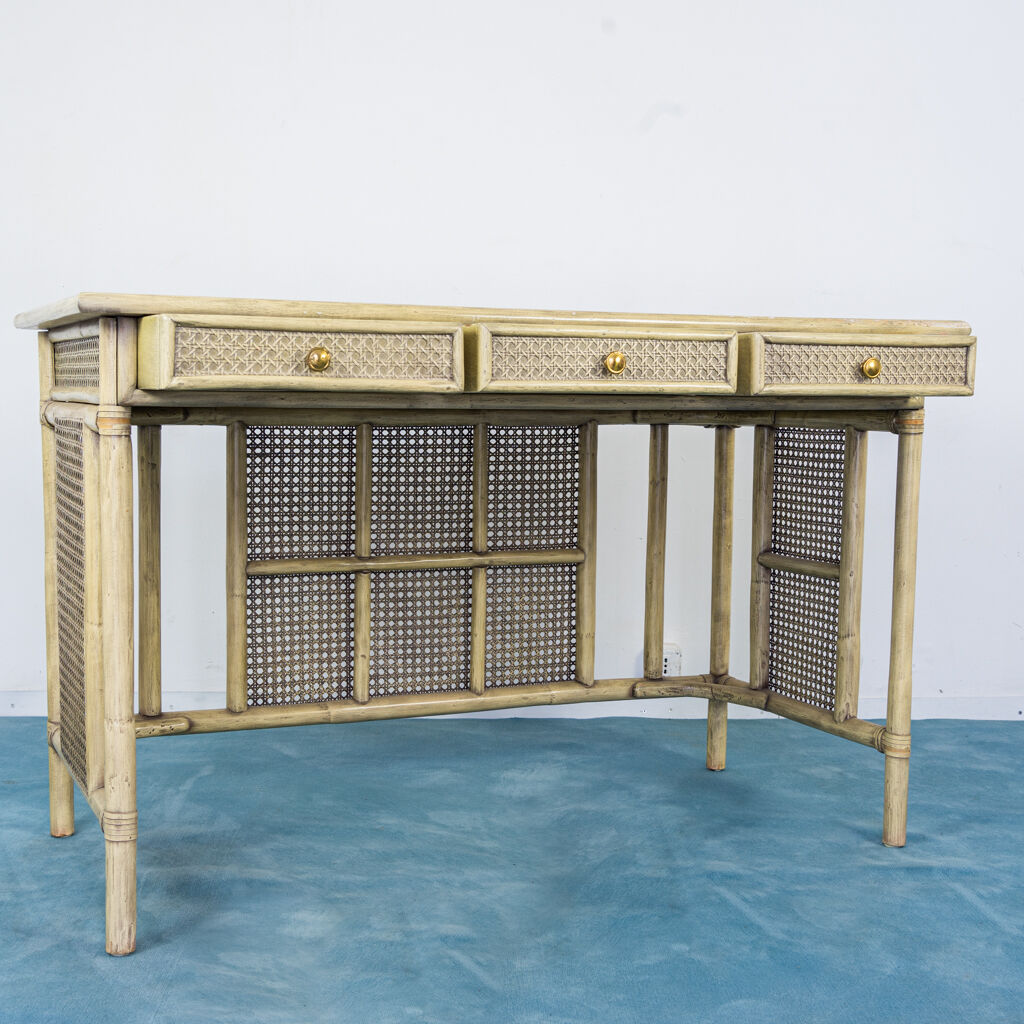 Vienna straw bamboo chair desk set modern vintage 80s design