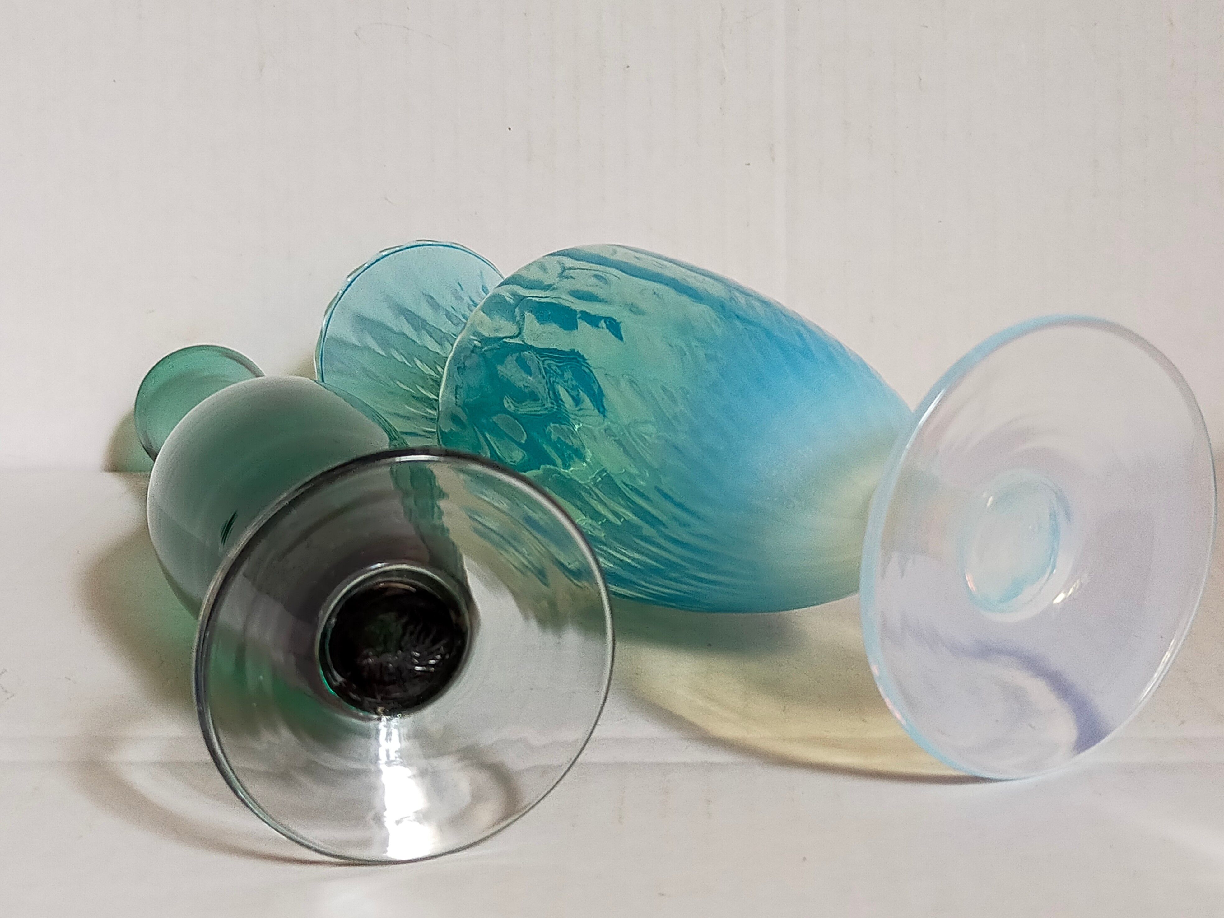 Duo of vintage blown glass soliflores vases