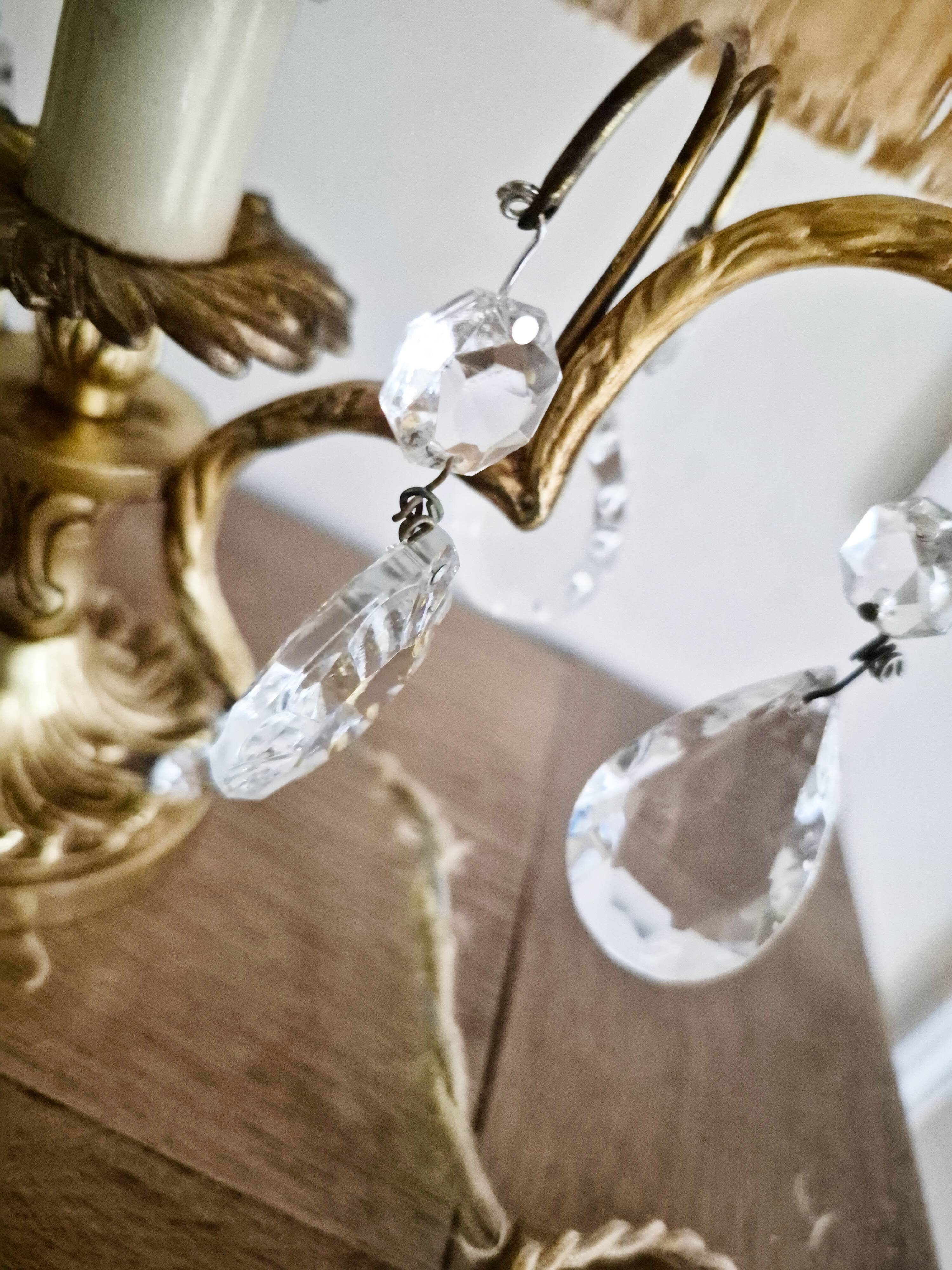 Gilt bronze bouillotte lamp with crystal drops, Empire style