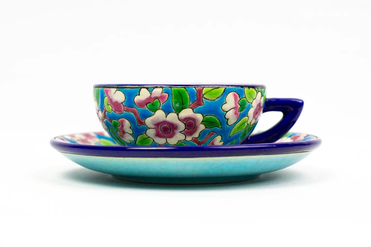 Cup and saucer "apple blossom" D188, Longwy enamels, 1930