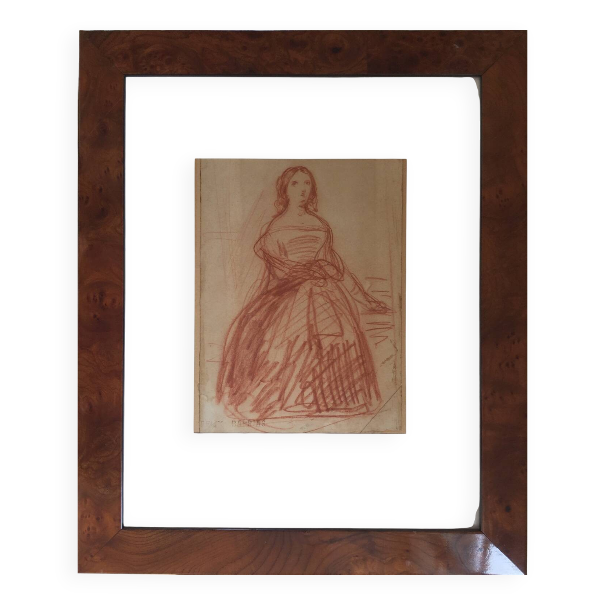 Félix BARRIAS 1822-1907. Woman standing. Red chalk.