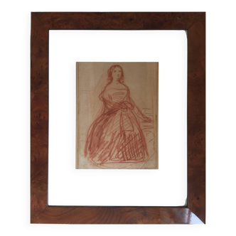 Félix BARRIAS 1822-1907. Woman standing. Red chalk.