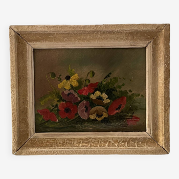 Old painting, bouquet of anemones