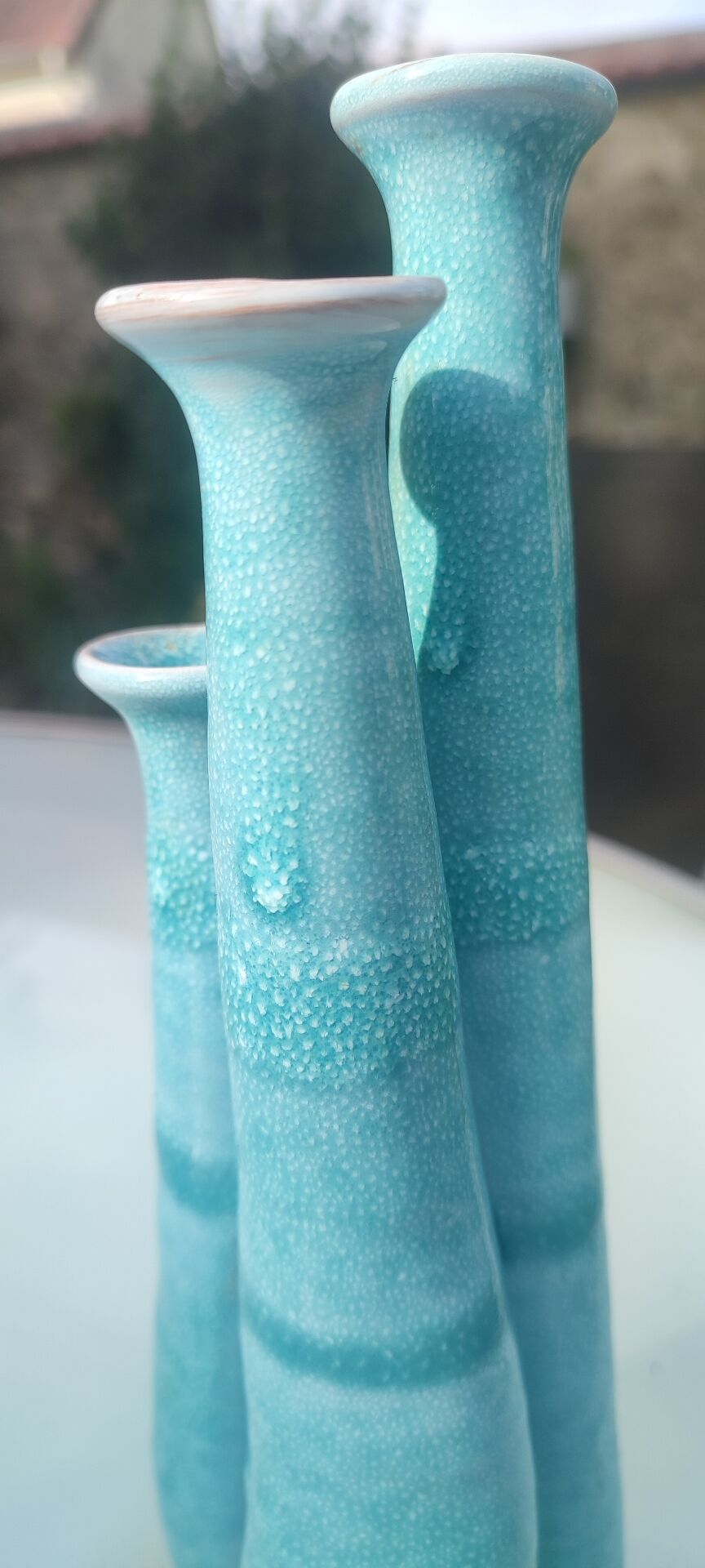 "Organ" triple soliflore vase in artisanal ceramic