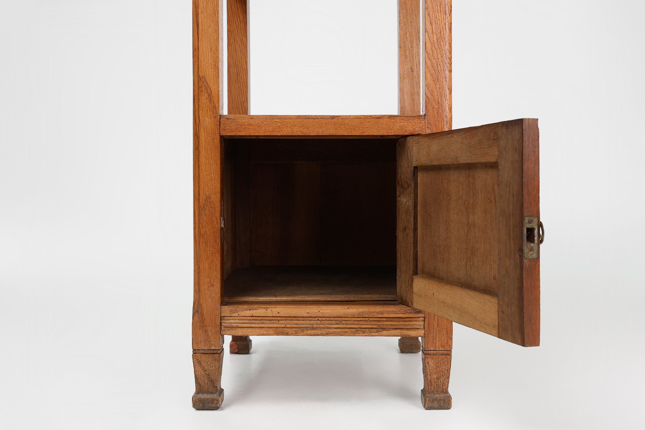 French Art Deco Nightstand in Oak with Pink Marble Top, 1930s
