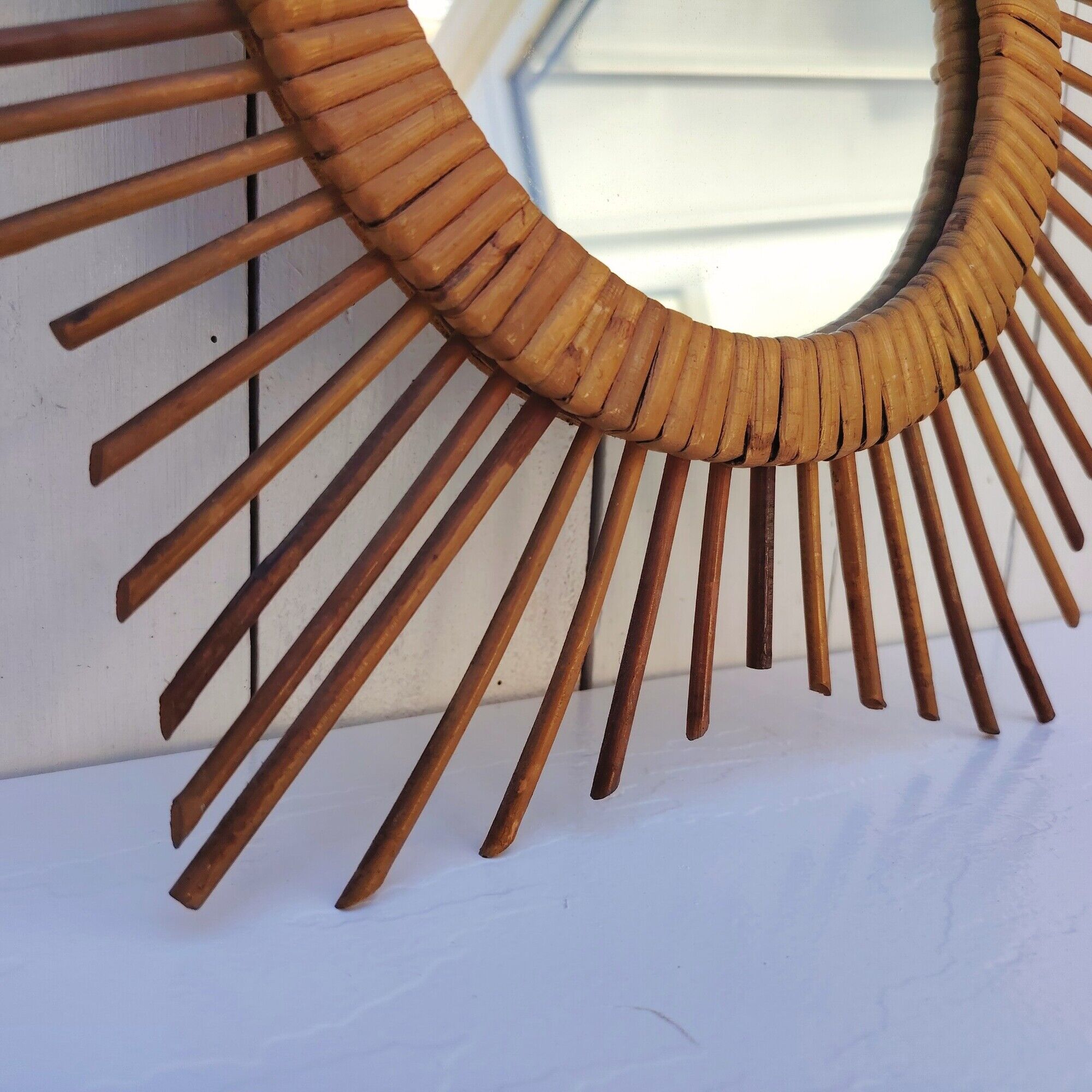 Rattan sun mirror, 1960s design, vintage