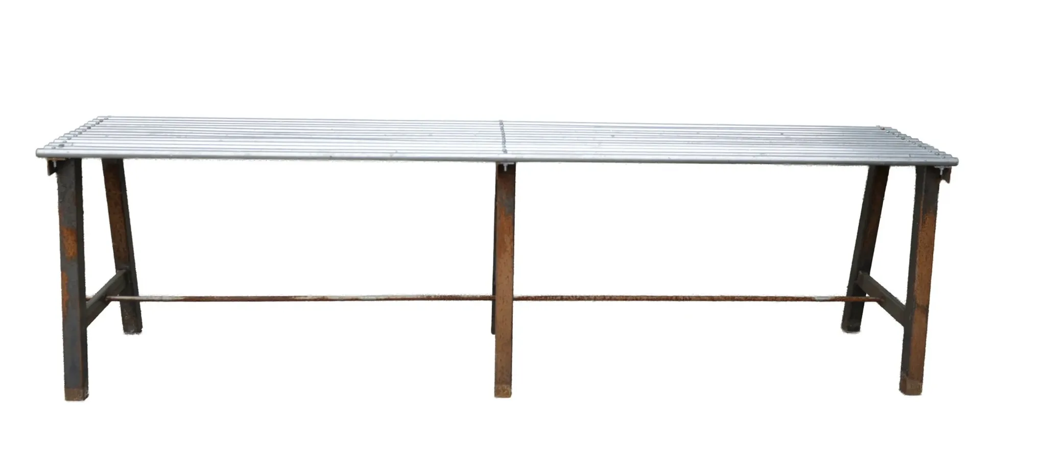 Long metal bench with tubular seat