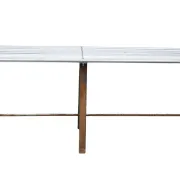 Long metal bench with tubular seat