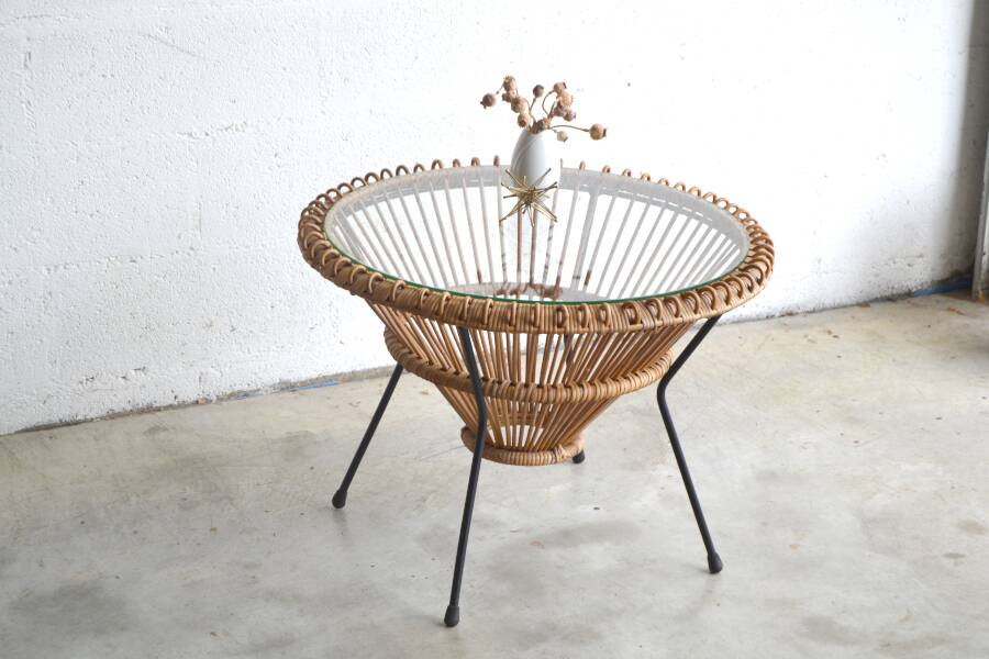 Italian rattan side table * D69 cm