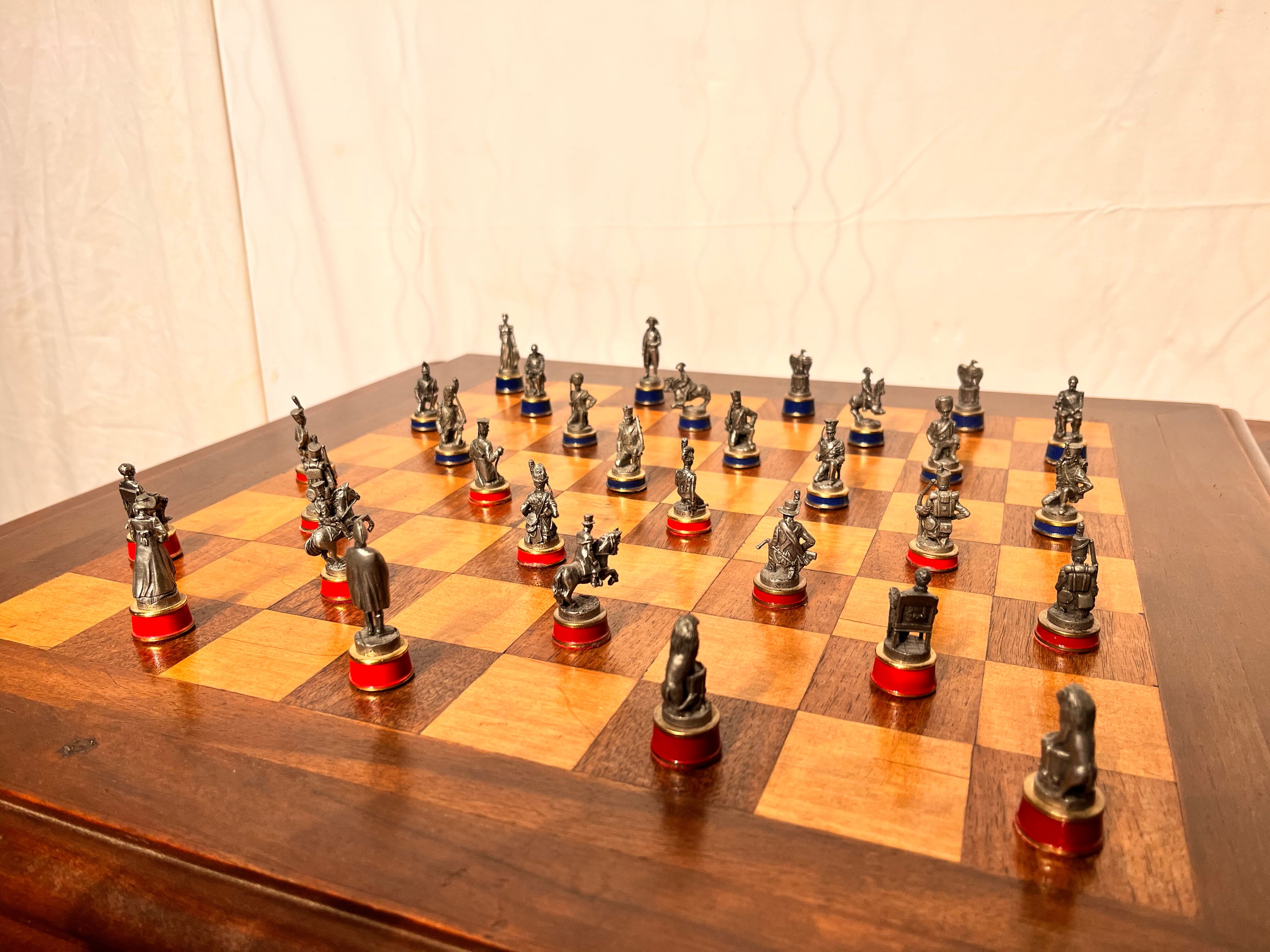 Table game chess vintage Napoleonic pawns metal