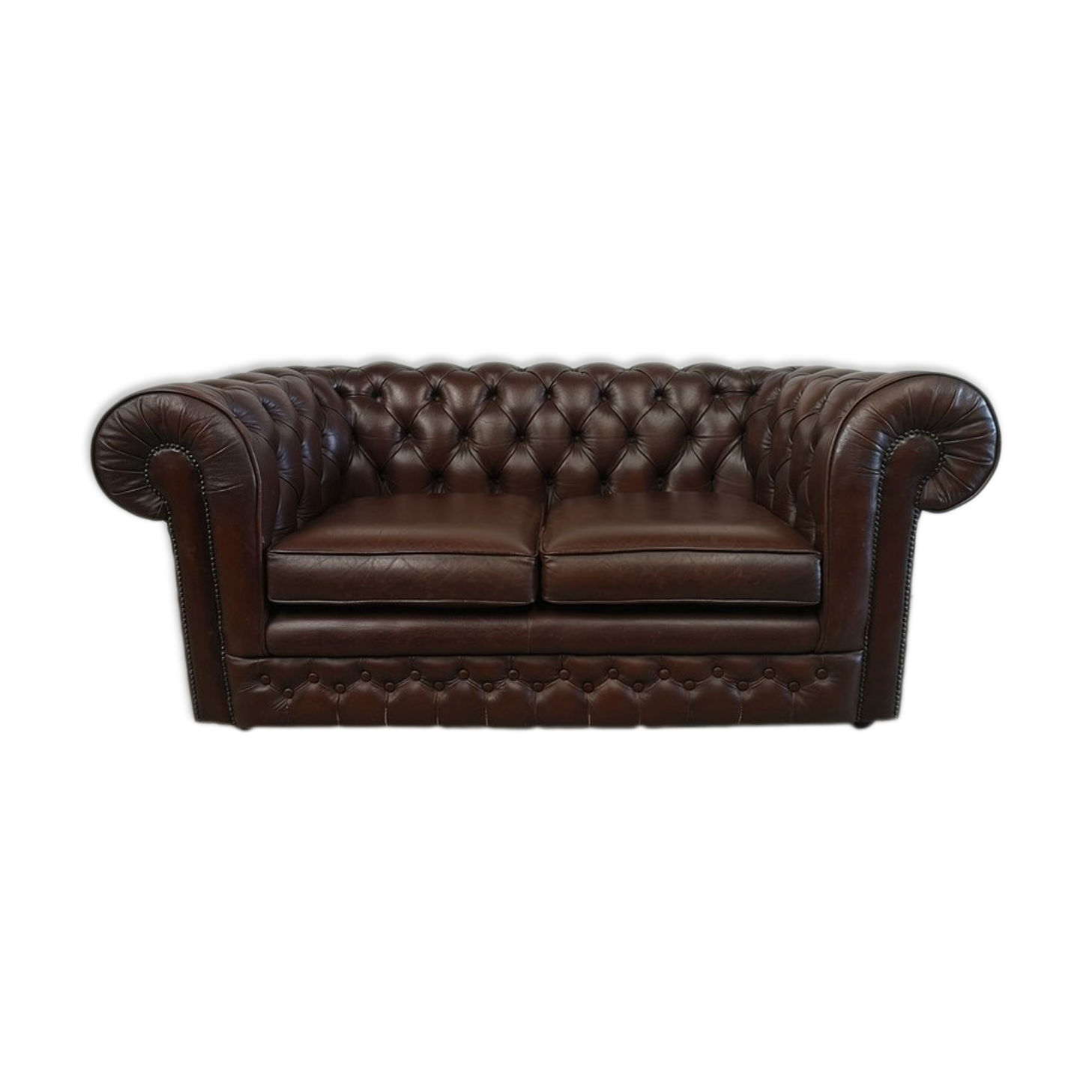 Brown leather chesterfield sofa two places