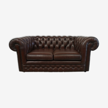 Canapé chesterfield cuir marron deux places