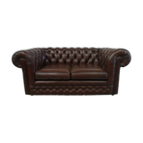Brown leather chesterfield sofa two places