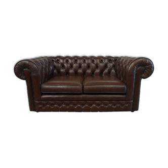 Brown leather chesterfield sofa two places