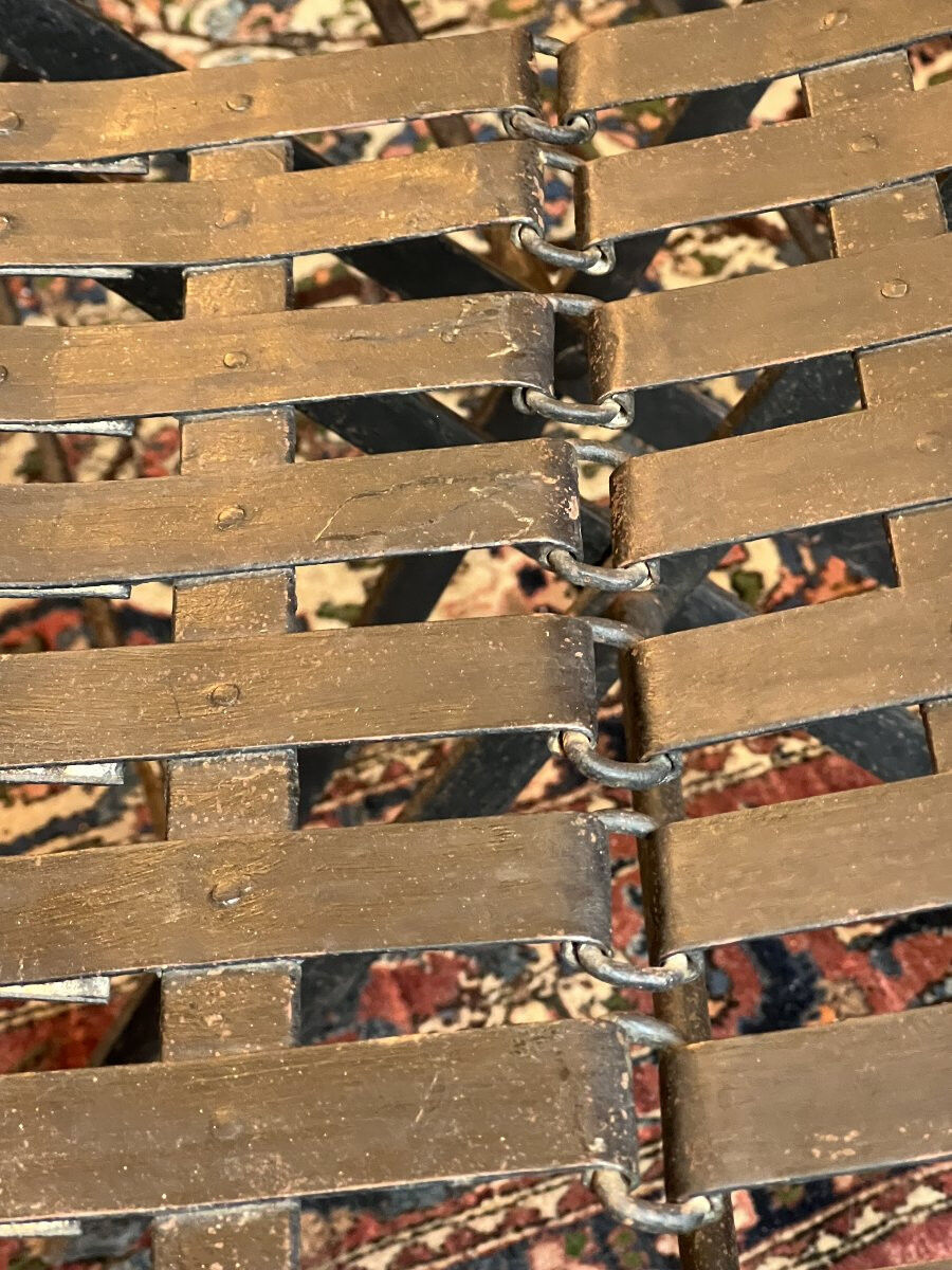 Set of 4 folding garden chairs in wrought iron and riveted, 19th century, Napoleon model.