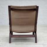 1970s, Scandinavian lounge chair, nubuck leather, canvas, beech wood.