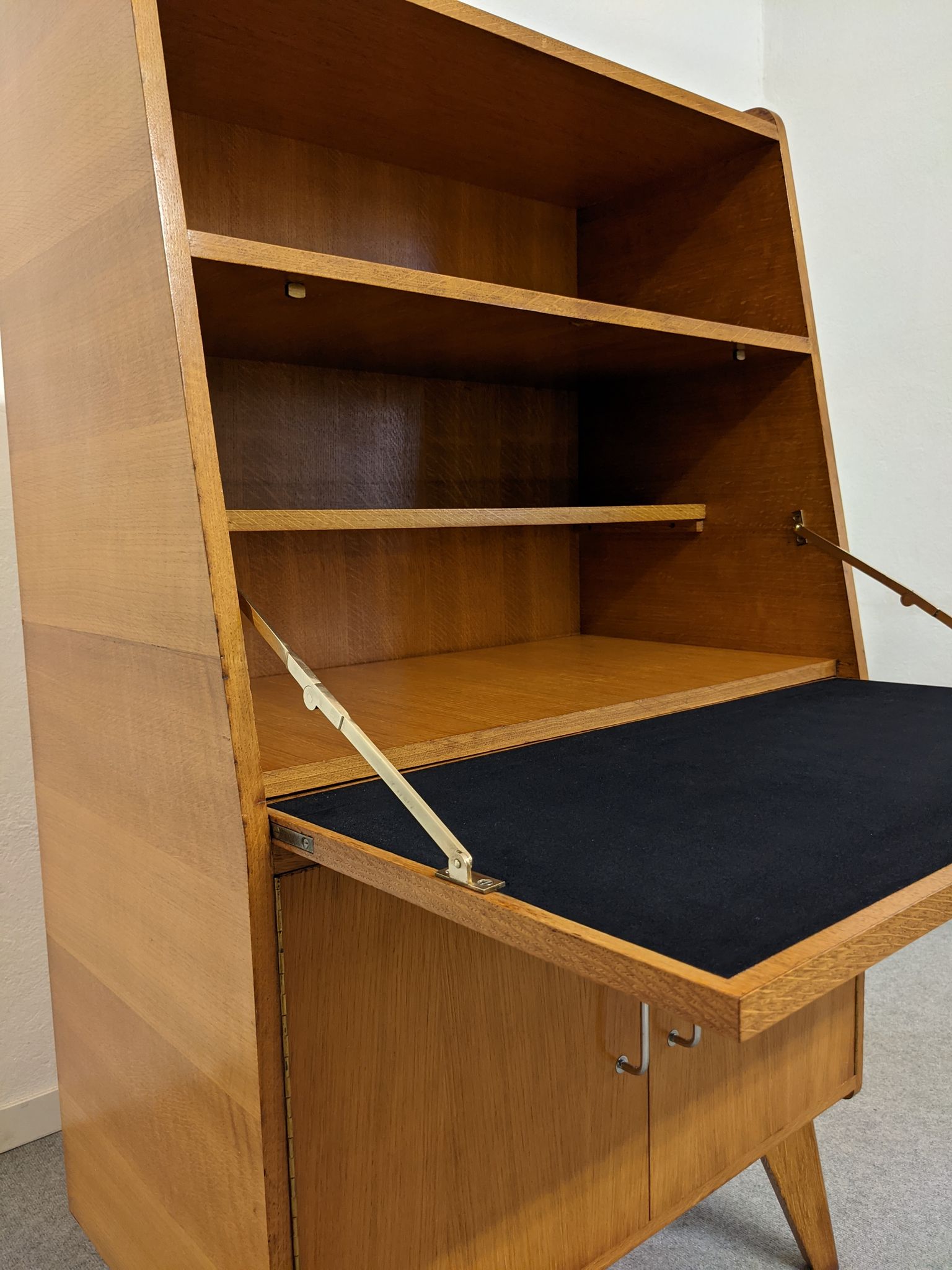 Secretary wooden and rattan office of the 50s/60s